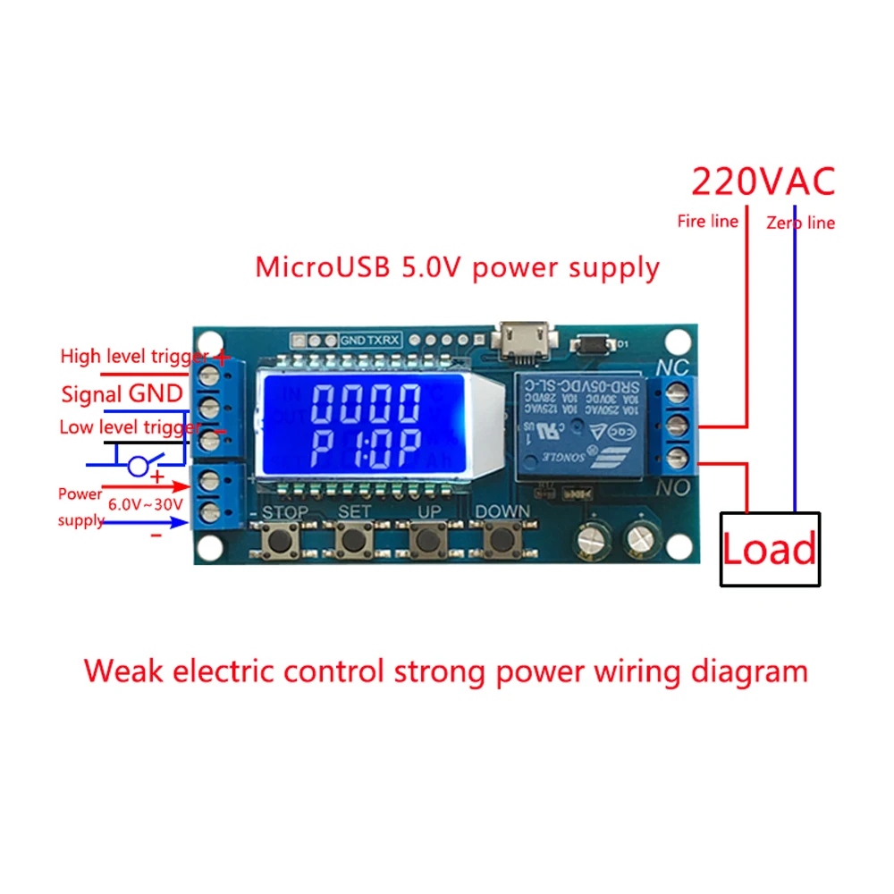 

1-way Time Delay Relay Module 6-30V Micro USB Relay Control Timer Switch Trigger Cycle Delay Relay Module with Digital LCD