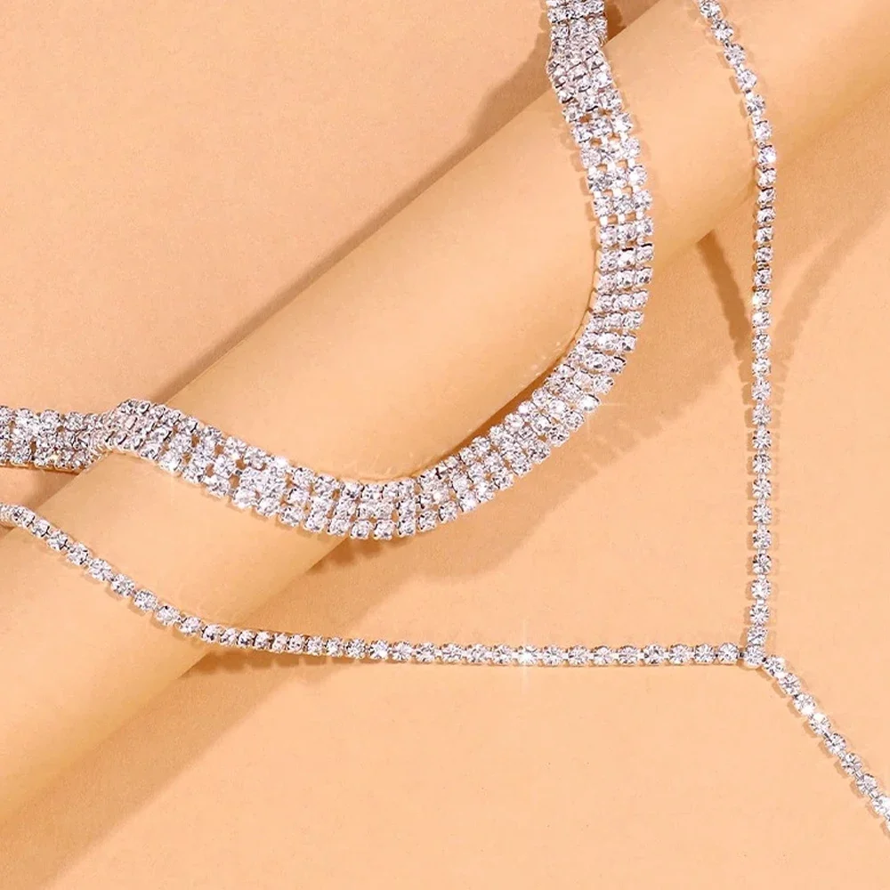 Black Rhinestone Long Tassel Choker Necklace for Women Accessories Fashion Crystal Chain Double Layer Necklace Wedding Jewelry