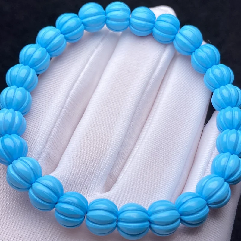 Hubei Natural Cloud Cover High Porcelain Blue Green Turquoise Melon Bracelet Necklace Round Loose Beads Accessories