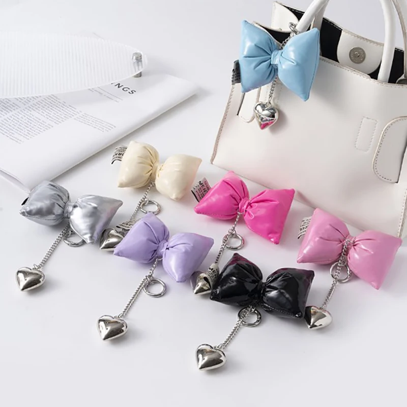 New Valentine's Day Bow Keychain Cute Decorative Bag Charm Heart Pendant Backpack Decoration Couple Gift