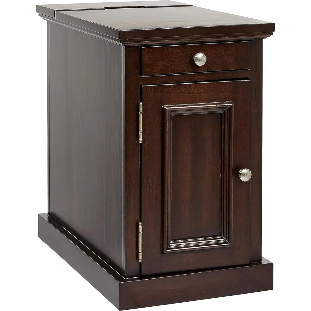 Traditional End Table with Charging Station Chair Side Table with Charging Outlets and USB Ports, Sable Brown