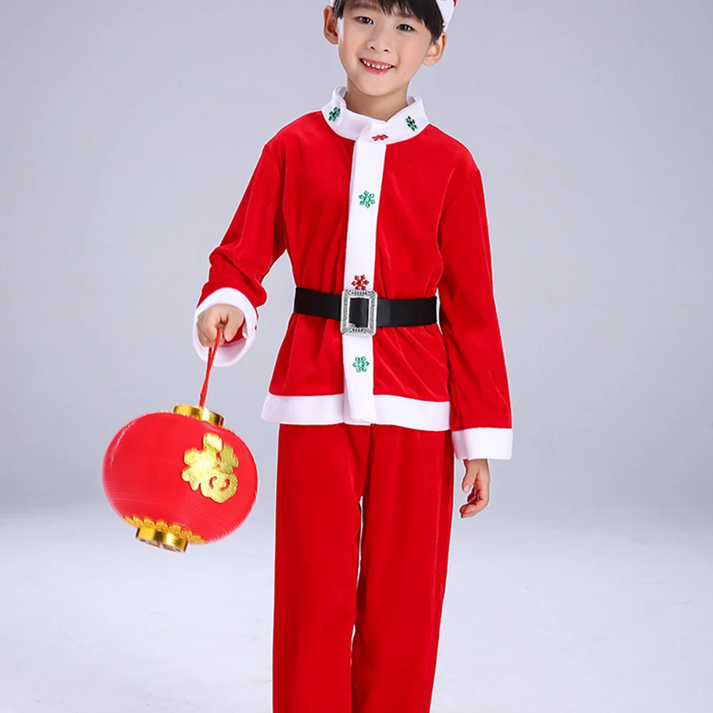 

Christmas Santa Claus Costume For Kids High Quality Party Cosplay Outfit Hat Coat Trousers Belt 90Cm Comfortable Christmas