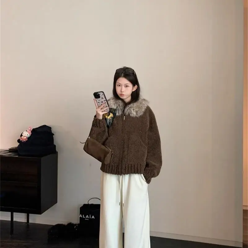 

Women's Padded Jacket Autumn And Winter Chic Short Lamb Wool Jacket For Women Winter Warm Thick Lazy Casual Fur Collar Trendy