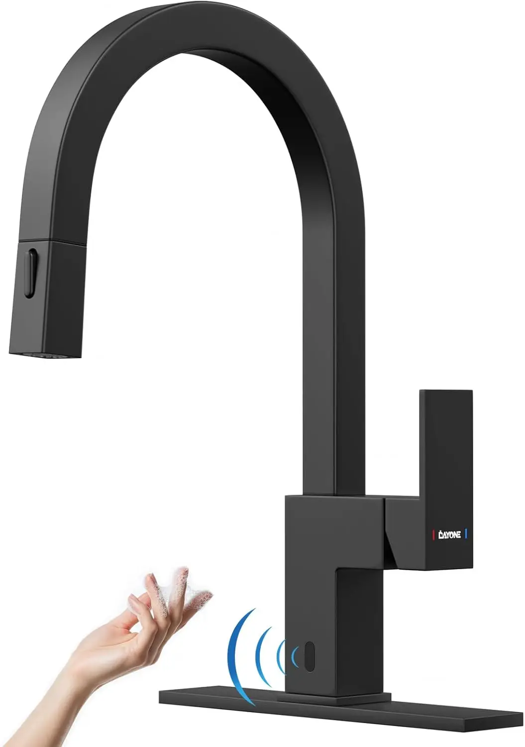 

Черный бесконтактный квадратный смеситель для кухни, современный сенсорный смеситель для кухонной мойки без помощи рук, умный смеситель для барной раковины с активацией движения