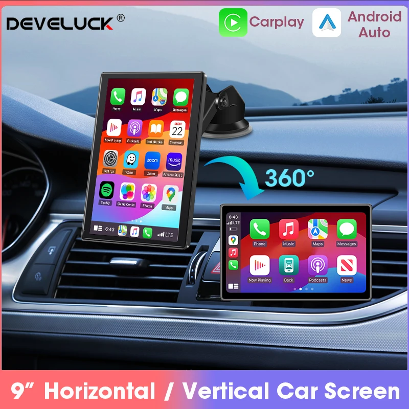 

Develuck 9-inch Carplay Screen Car Radio Android Auto Touch Horizontal / Vertical Screen Rotation Car Stereo with GPS Navigation