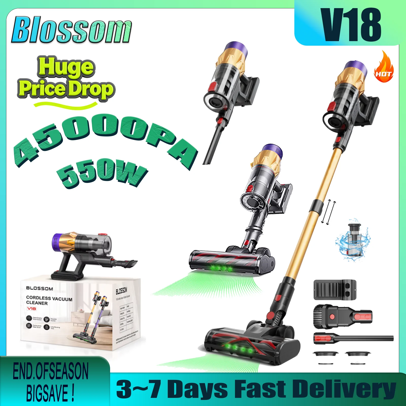 

Беспроводной пылесос Blossom V18 мощностью 500 Вт — мощное всасывание 45 кПа, ручной умный пылесос, съемный аккумулятор и моющийся пылесборник