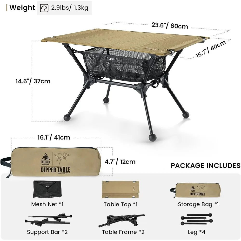 Lightweight Portable Folding Camping Table with Mesh Storage, Adjustable Height for Outdoor Activities