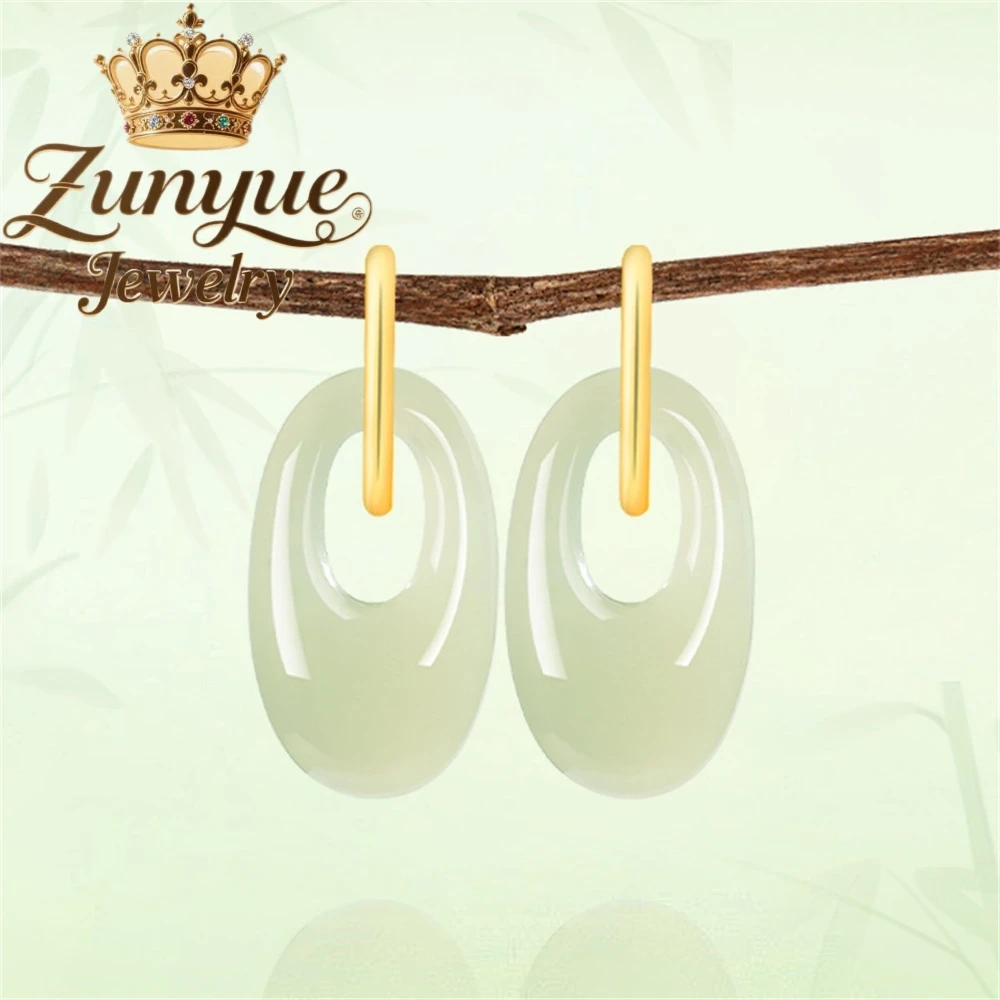 

Genuine S925 Silver-Inlaid Natural Hetian Jade And Green Jade Earrings High-End And Elegant Charms Women's Earrings Fine Jewelry