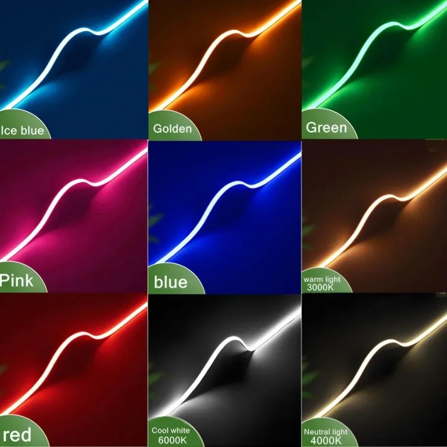 12V 3mm Width Ultra Thin COB LED Light Strip Colorful Dimmable High Density Flexible Light 400LEDs for DIY TV Home Decor Lamp