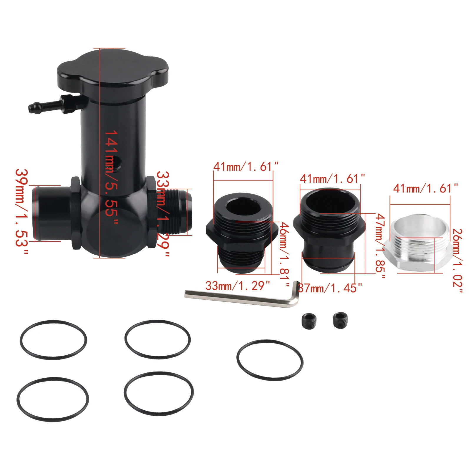 Aluminum Radiator Filler Neck 16AN 20AN Inline 1/8 NPT Port For Civic 1JZ 2JZ RB25 KA24