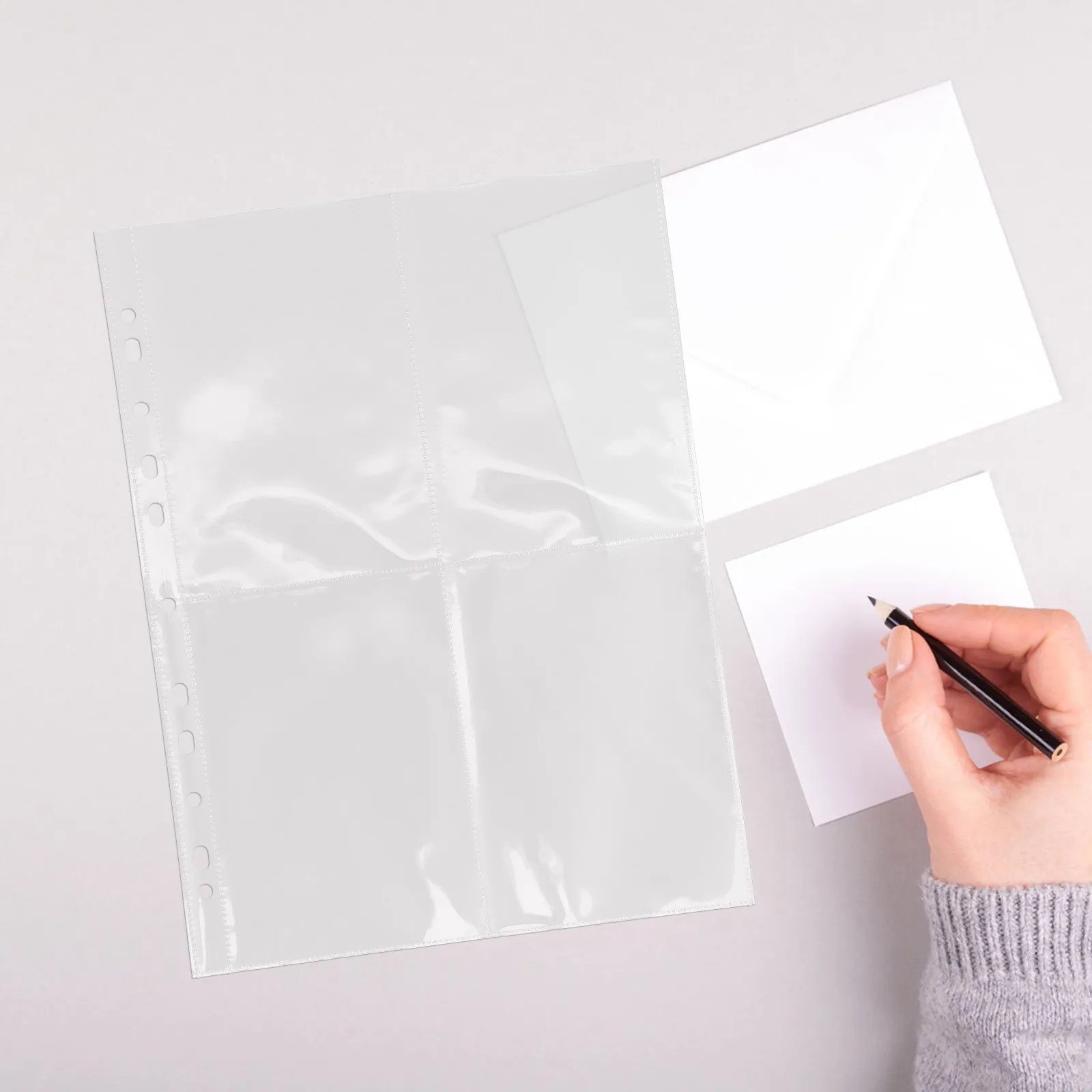 

30Pcs A4 Album Insert Pages Transparent 4-Pocket Card Protector Sheets Double-Sided for Photo Collections Trading Cards Binder