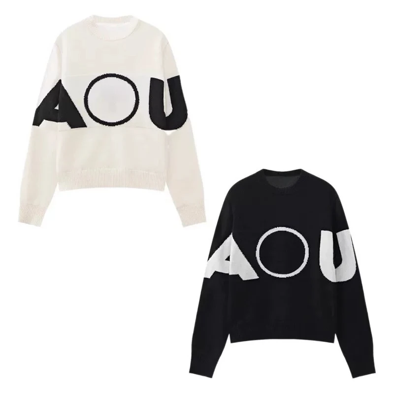 2026 Autumn New Women Golf Crew Neck Letter Print Sweater Long Sleeve Knit Pullover Warm Slim FitCasual Versatile Golf Knit Tops