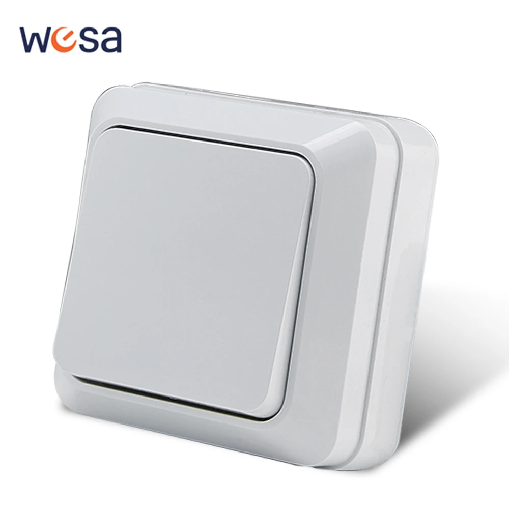 WESA Wall Mount Button Switch Classic Plastic Surface 1 Gang 1 Way Vintage Outdoor White Wall Exterior Switch On And Off