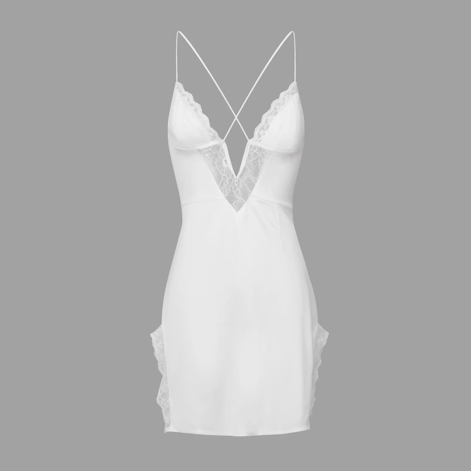 New Fashion Womens Bodycon Mini Dress Sleeveless Strappy Backless Lace Patchwork Cami Dress Hot Sale S-XL