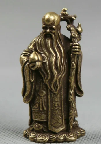 Small Curio Chinese Bronze Taoism 3 Longevity God Fu Lu Shou Life Wealth Statue