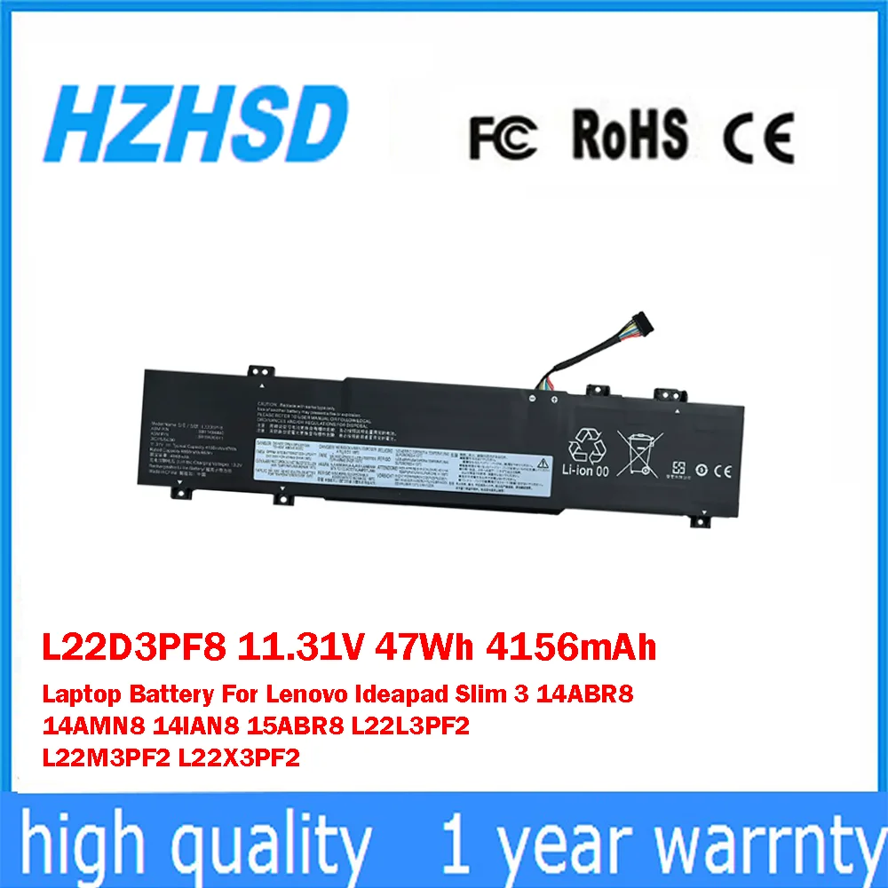 

L22D3PF8 11.31V 47Wh 4156mAh Laptop Battery For Lenovo Ideapad Slim 3 14ABR8 14AMN8 14lAN8 15ABR8 L22L3PF2 L22M3PF2 L22X3PF2