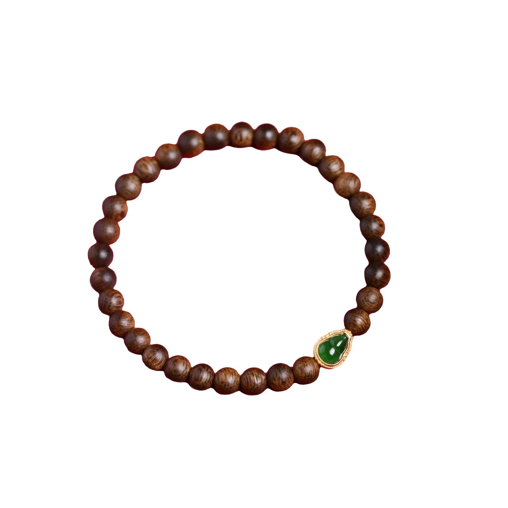 Natural Brunei Jadeified Scar Retained 0.5 Agarwood Bracelet With Gourd Single Circle Unisex Collectible Jewelry