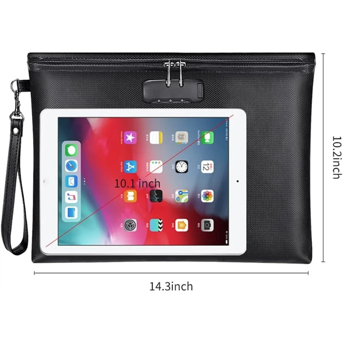 NEW Fireproof Document Bag with Lock, with Zipper Closure, Storage Pouch for A4 Letter Size Document, Cash,Cell Phone,Tablet