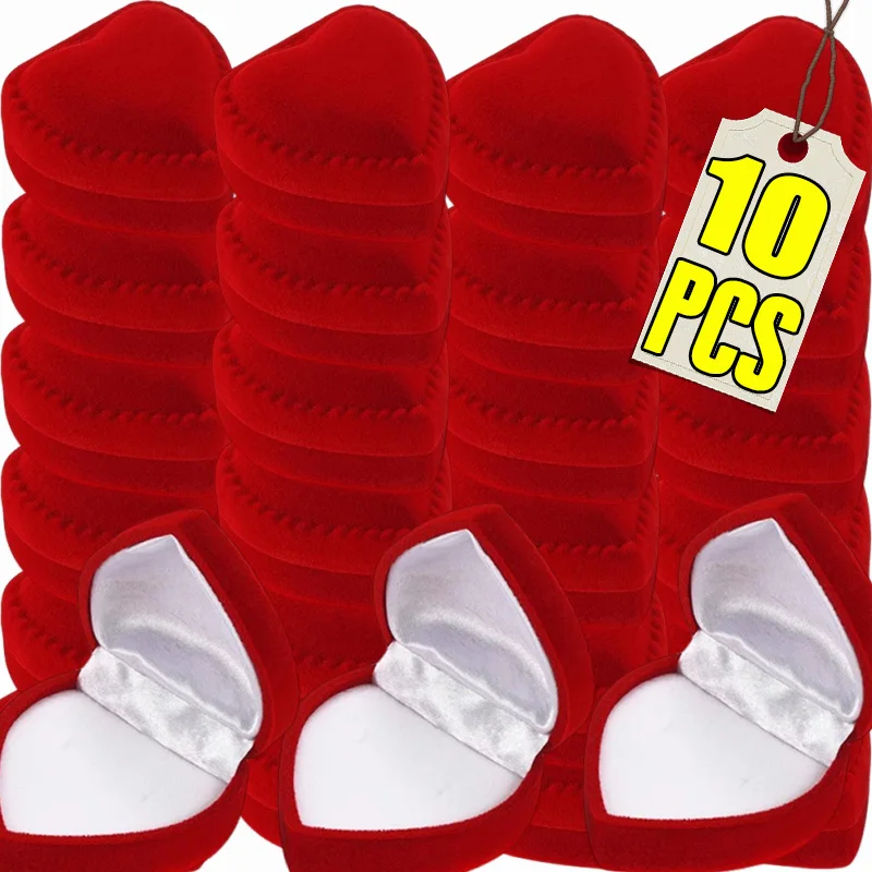 Kotak Perhiasan Bentuk Hati Berlapis Merah untuk Pernikahan Romantis, Kotak Cincin Pertunangan, Kotak Hadiah Cincin Perhiasan Hari Valentine