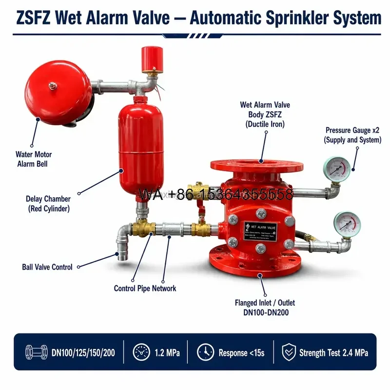 Wmwmnu for ZSFZ Wet Alarm Valve DN100 DN150 DN200 1.2MPa Auto Sprinkler System Delay Chamber Water Motor Alarm OEM Cast Iron