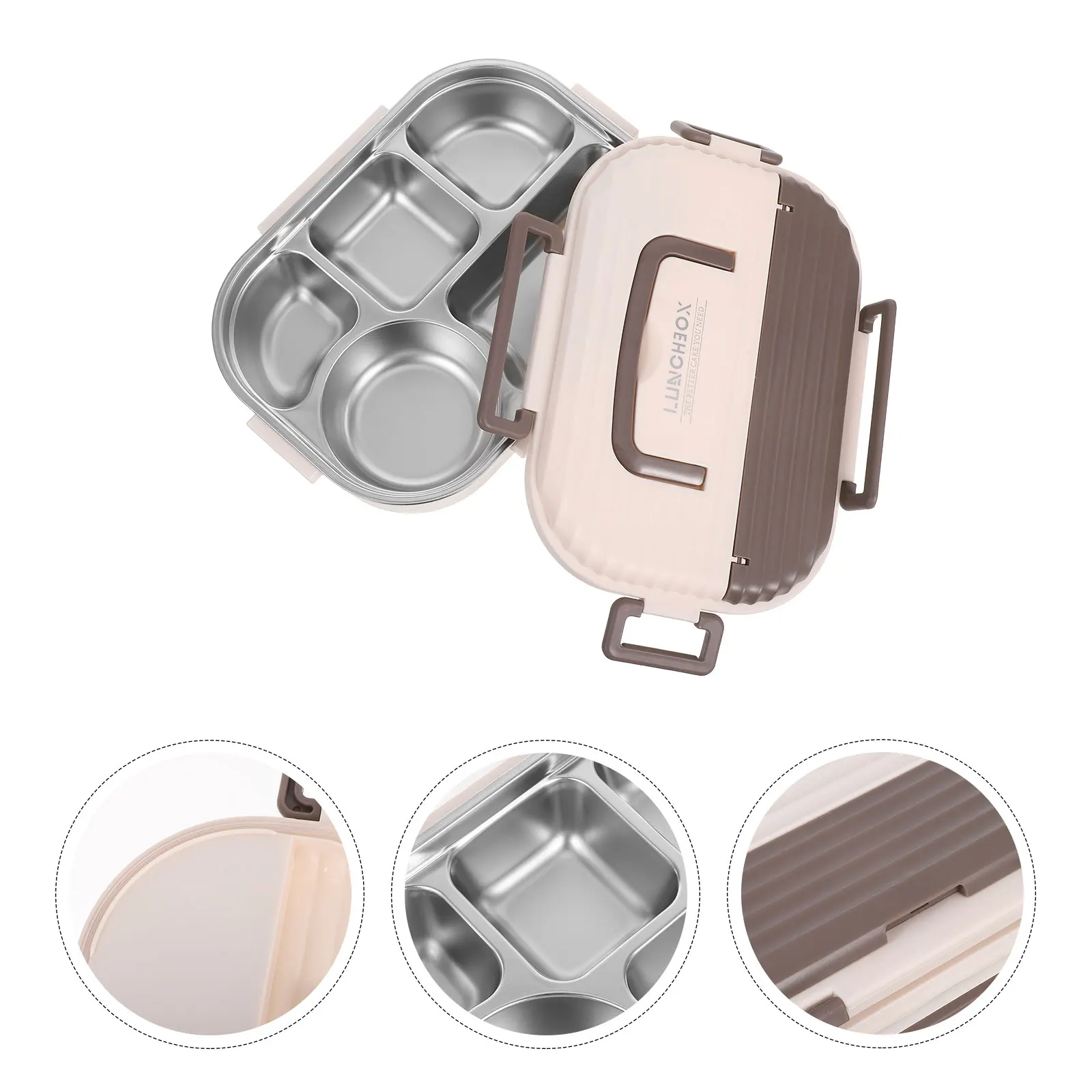 

Double-layer Stainless Steel Lunch Box Square Boxes Khaki Bento Containers Student