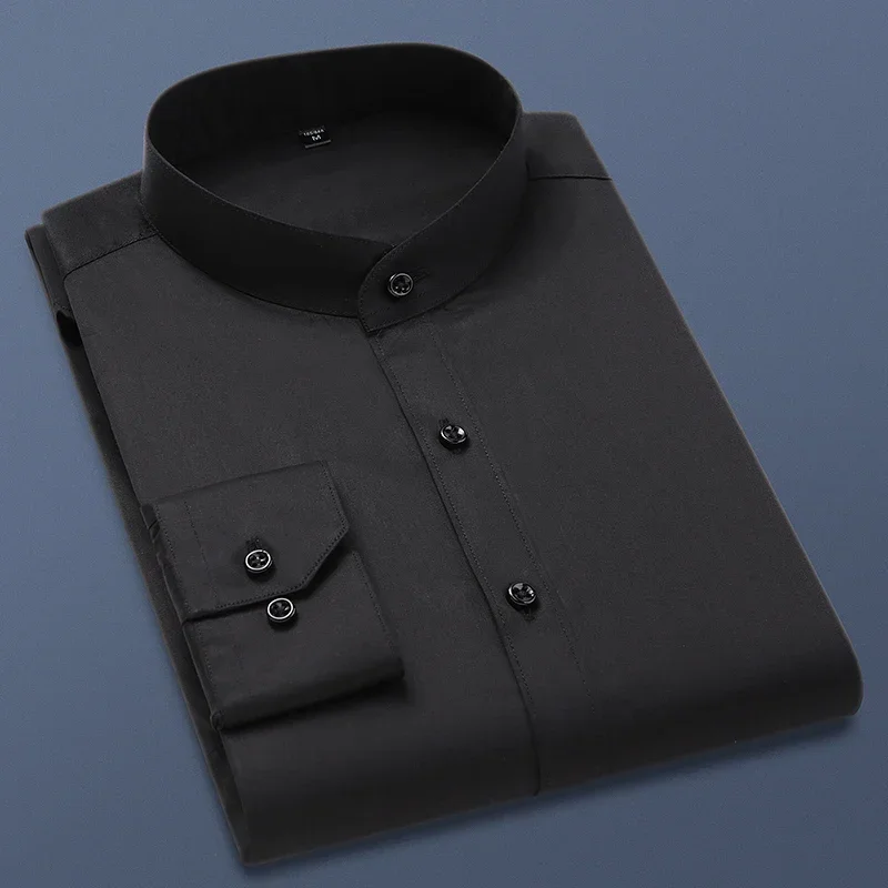

BROWON Brand Autumn Long Sleeve Formal Men Shirt 100% Cotton Shirt Stand Collar Slim Fit Business Work Shirt Men Oversized 5XL