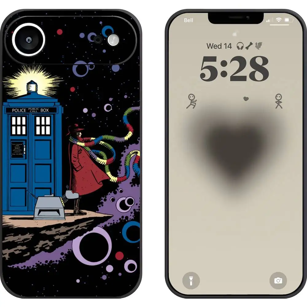 D-Doctor Who جراب هاتف أنيق أسود متجمد TPU جراب هاتف آيفون 12-17. تصميم مطلي بخاخ للأشعة فوق البنفسجية، حماية يومية مضادة للسقوط