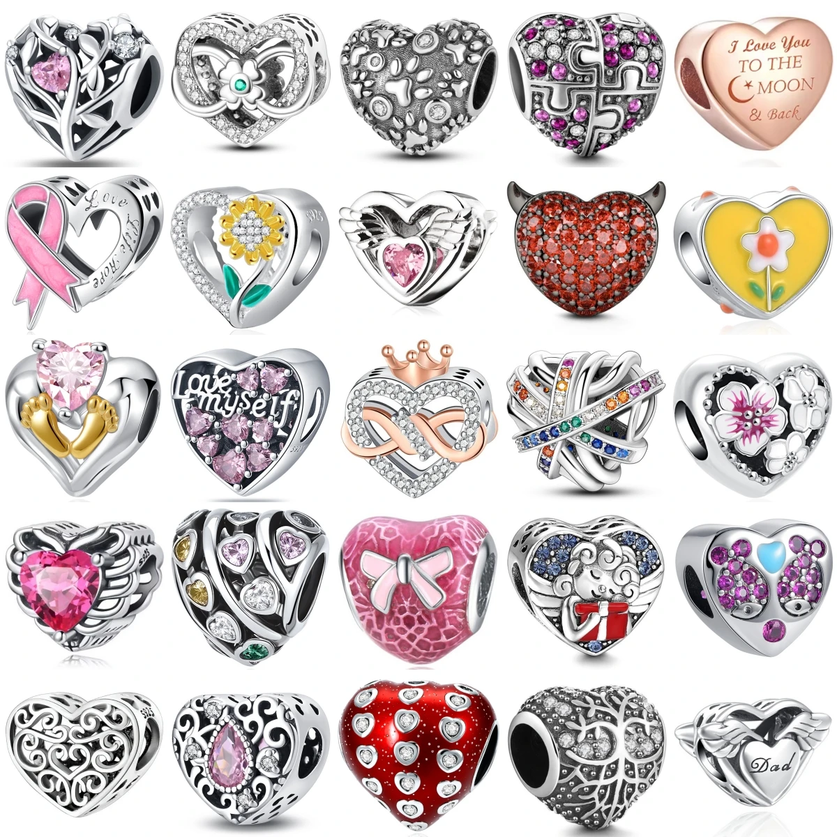 

New 925 Fashion Sterling Silver Pink ribbon Ox horn Crown Charming Pendant Fit Original Bracelet DIY Fine Jewelry Gift