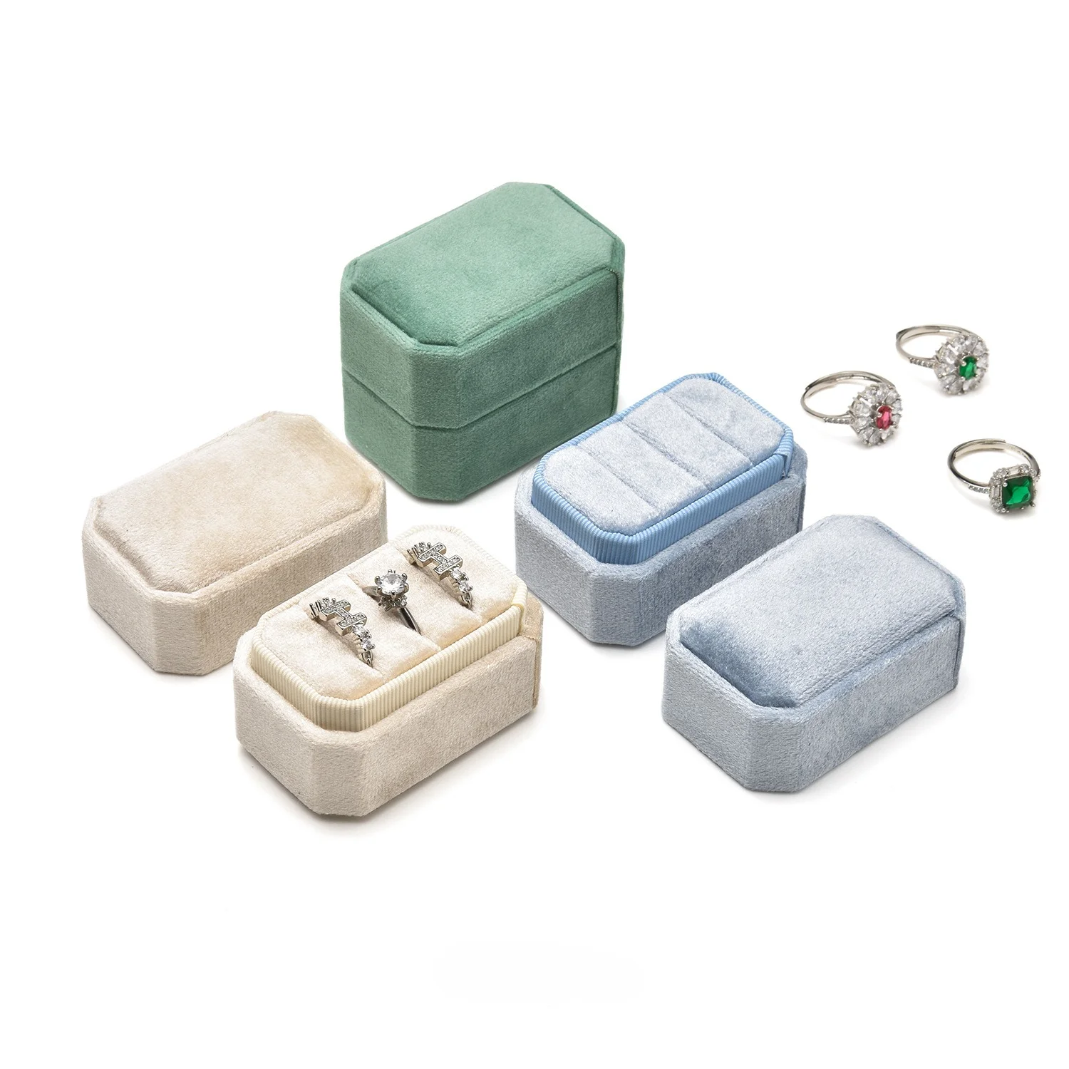 Portable Octagonal Velvet Jewelry Storage Box Set, Elegant Travel Organizer for Stud Earrings, Drop Earrings Necklaces and Rings