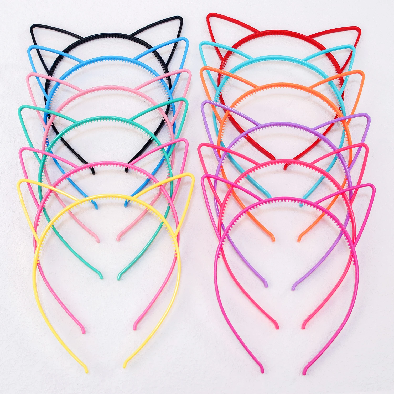 12PCS Girls Cat Ear Headbands Candy Color Cat Ears Headband Plastic Teeth Hairbands Family Decoration Party Hair Accessories