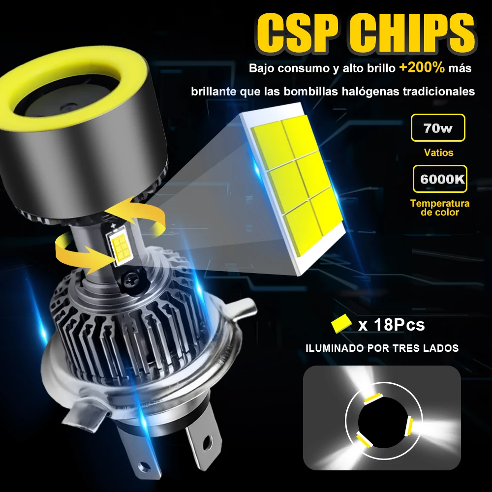 1 PCS Motorcycle Light H4 Integrated High And Low Beam Moto Lamp Modification Electric Vehicle LED Lamp Beads 12V 24V