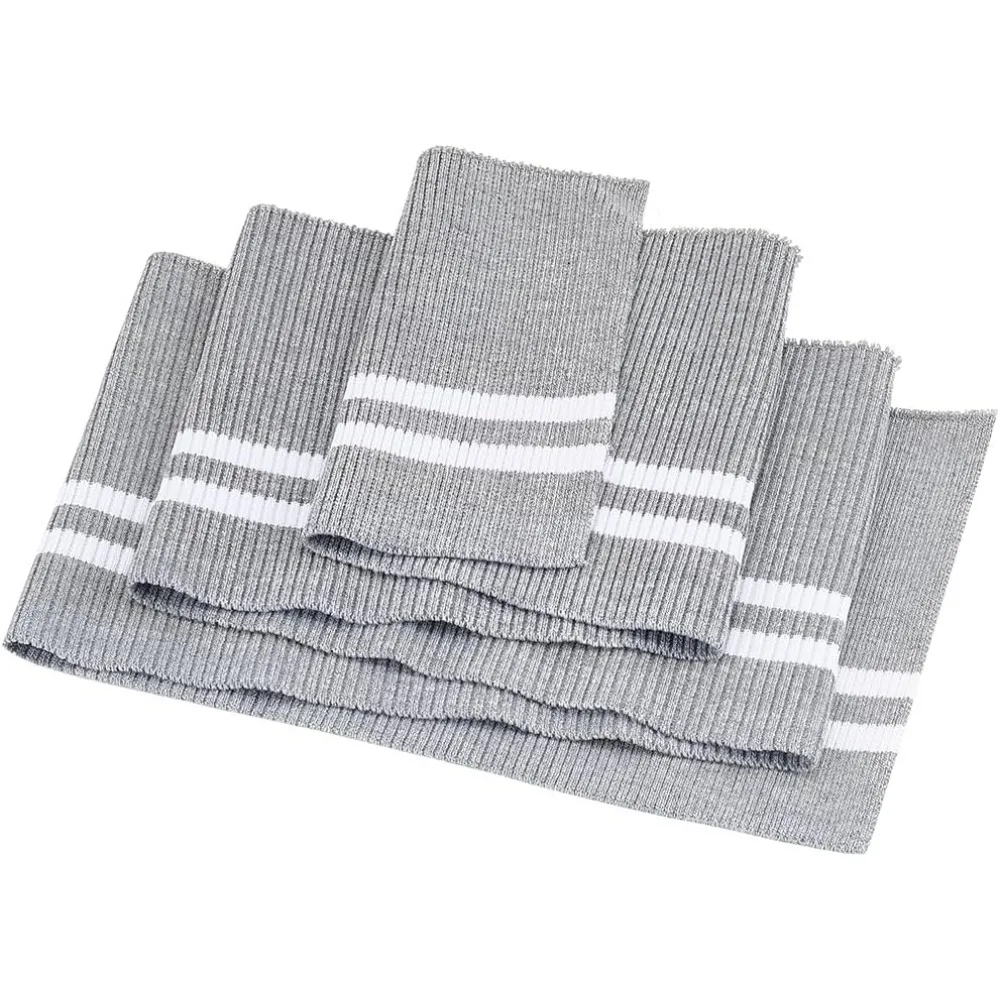 2Pcs Striped Elastic Fiber Ribbing Fabric 37.4x5.7inch Light Grey Waistbands Collar Cuffs Trim Material with White Line