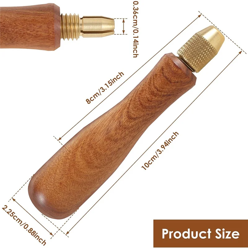 ABLN-2Pcs Wood File Handle Hand Drill File Handle With Brass Collet Chuck Wooden Handle For Hand Drill File Handle
