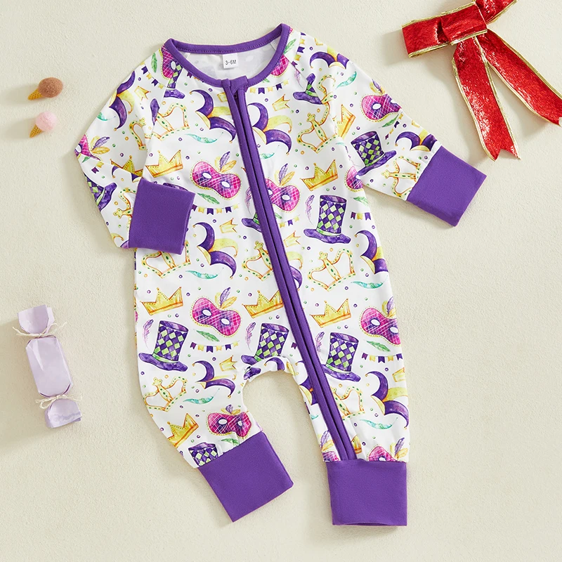 Adorable Unicorn Print Hooded Romper with Matching Booties and Mittens for Infants and Toddlers