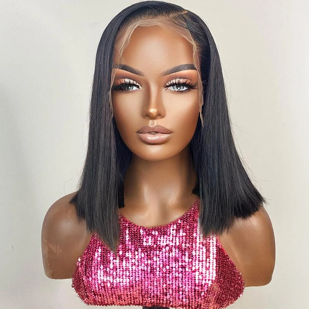 クリアランスセール人毛ショートボブウィッグ13x4 13x6ボーンストレートレースフロントウィッグブラジルレミー生え際7x5グルーレスウィッグプレプラック