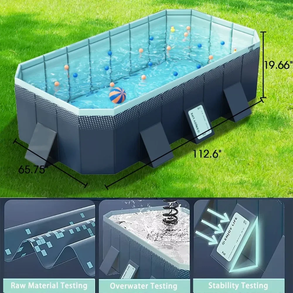 113in Foldable Swimming Pool Non-Inflatable Above Ground Kiddie Pool(Blue)