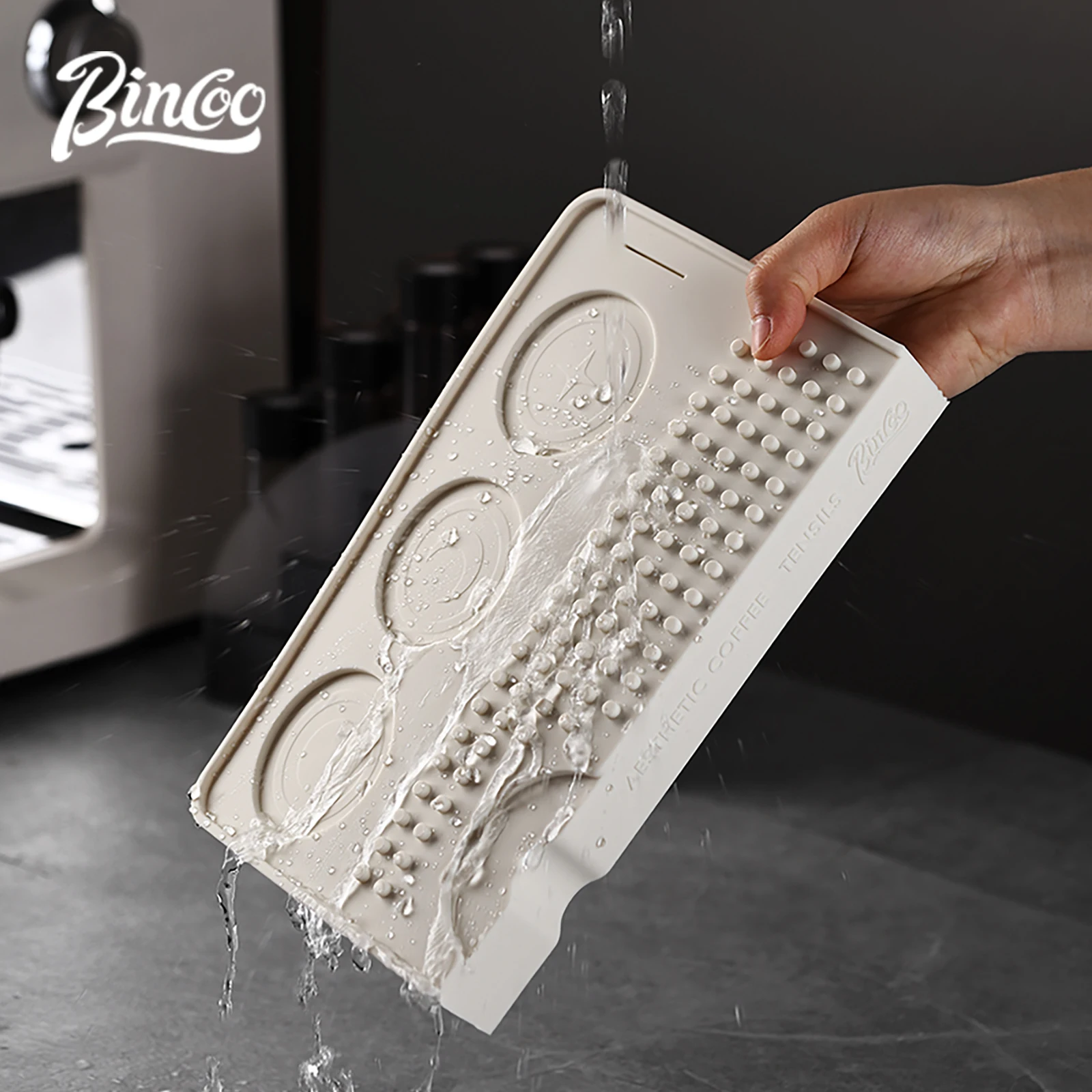 Bincoo Premium Coffee Bar Mat Non-Slip Multi-Purpose Tamping Pad Drip Tray & Distributor Holder with Corner Design Essential