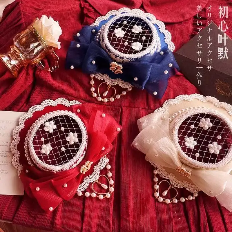 Sombrero de copa Vintage de Lolita para mujer, gorro elegante de encaje de palacio con flores para fiesta, tocado con pinza para el pelo, tocado de Cosplay