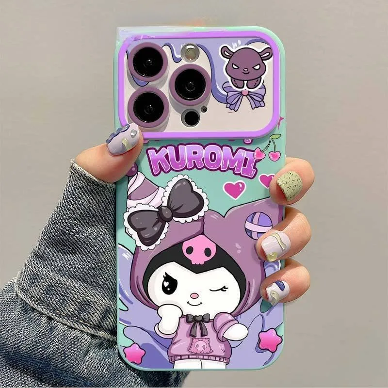 Sanrio Kuromi Lens Protection Case for IPhone 14 13 12 11 Pro X XR Max Case All-inclusive Drop Protection Anime Silicone Cover