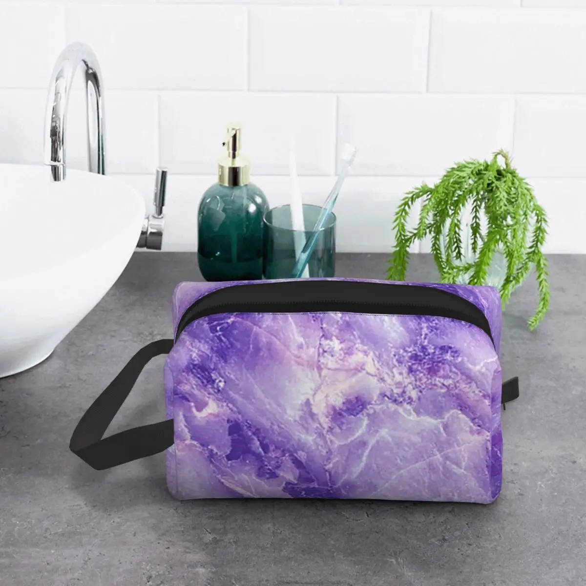 MARBLE - PURPLE Makeup Bag Cosmetic Organizer Storage Dopp Kit Toiletry Cosmetic Bag for Women Beauty Travel Pencil Case