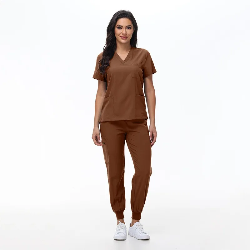 Unisex V Neck Nurse Scrubs Short Sleeve Skin Management Wash Suit Operating Room Workwear Set