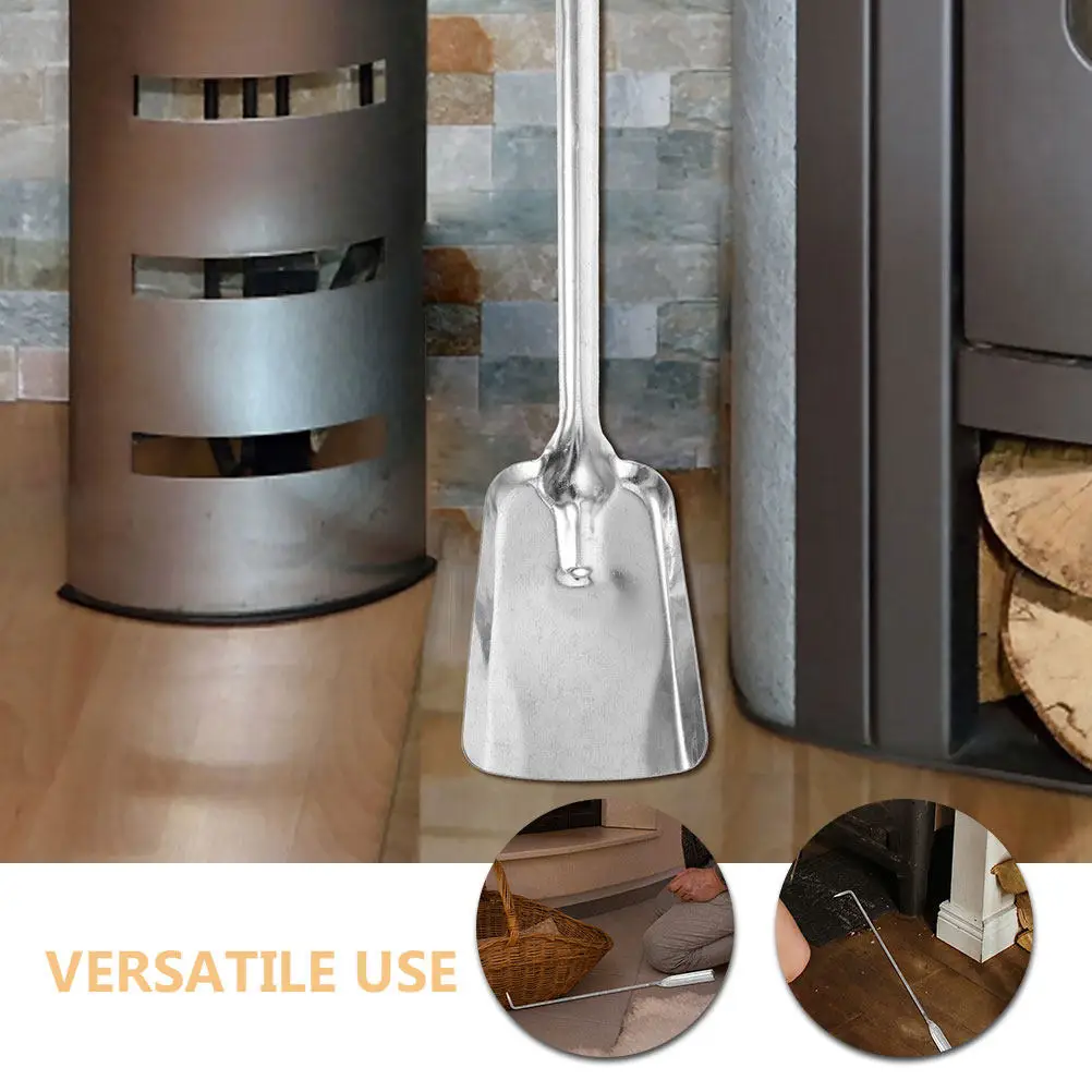 2pcs Fireplace Coal Shovel Set Thick Cast Iron Long Handle Fire Pit Poker Tools Wood Stove Accessories Silver 45 Steel