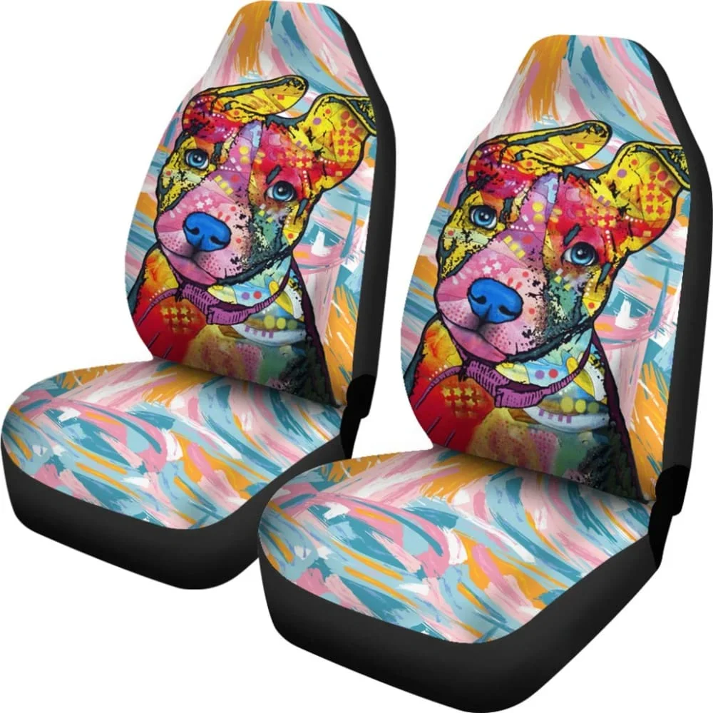 Colorful Painting Pitbull Car Seat Covers 211604,Pack of 2 Universal Front Seat Protective Cover