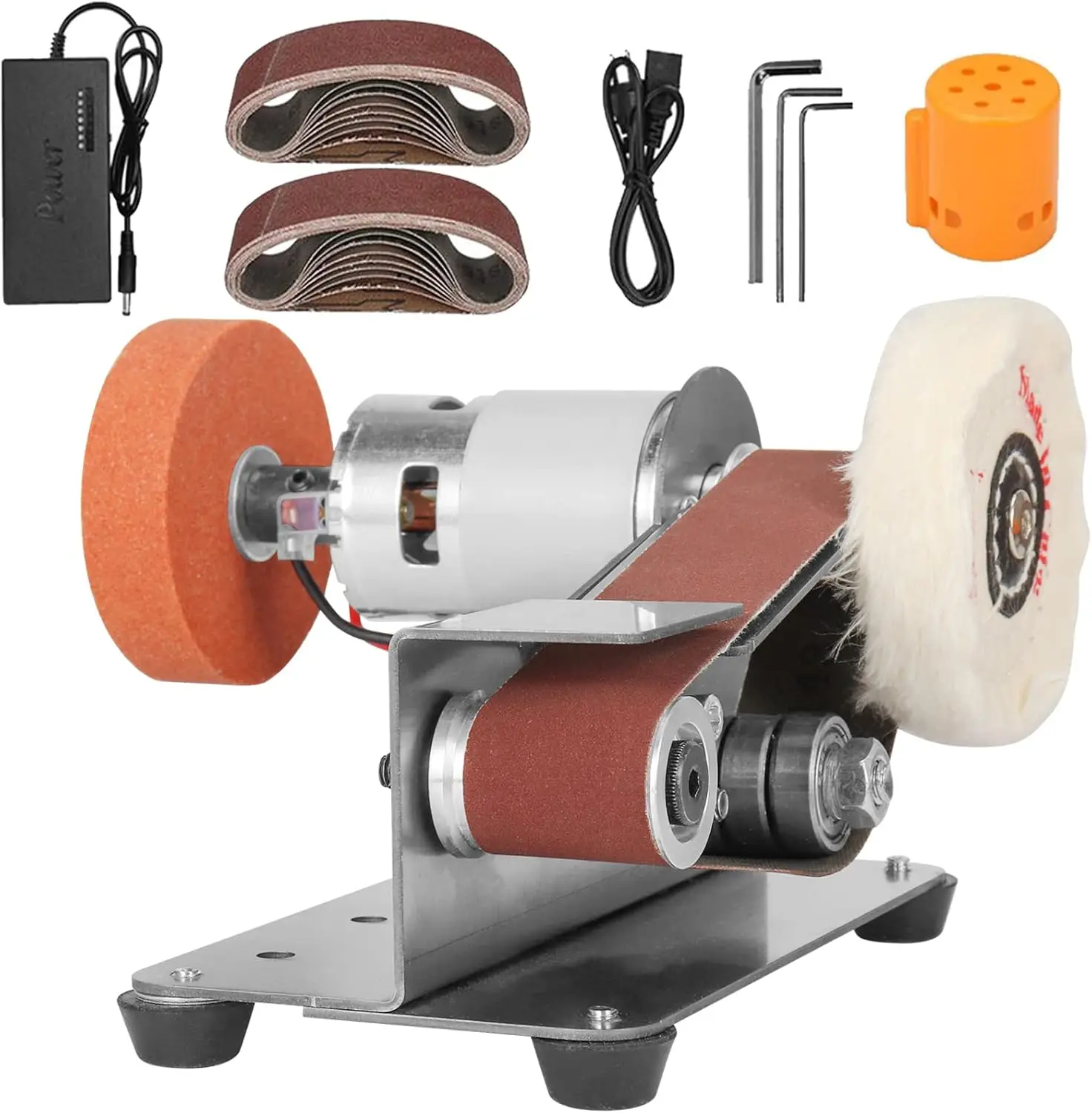 

3-in-1 Mini Belt Sander with 15-Degree Knife Sharpener, 7-Speed Adjustable Bench Grinder for Metal Wood DIY