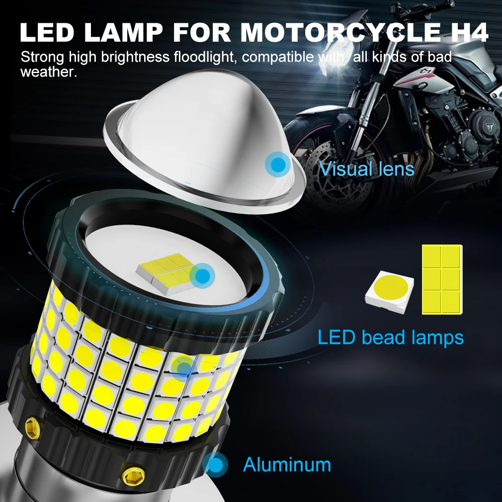 H4 BA20D P15D LED Moto H6 LED Motorcycle Headlight Bulbs CSP Lens White Yellow Hi Lo Lamp Scooter Accessories DC 12V