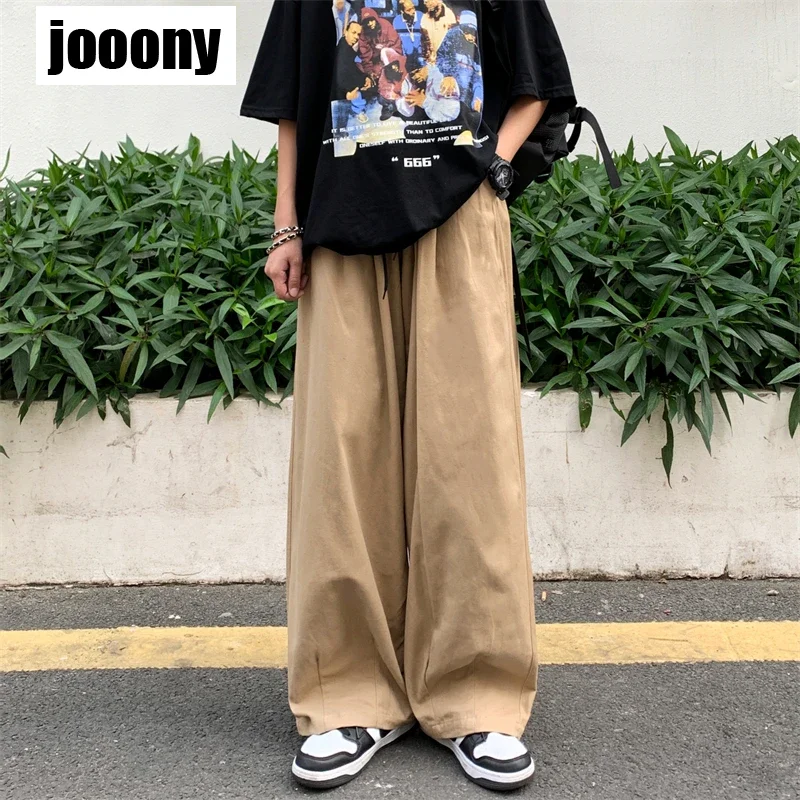 

Casual Pants Men Streetwear Korean Loose Straight Pants Mens Trousers New Spring Summer Cotton Wide Leg Pants Men Fashion Solid