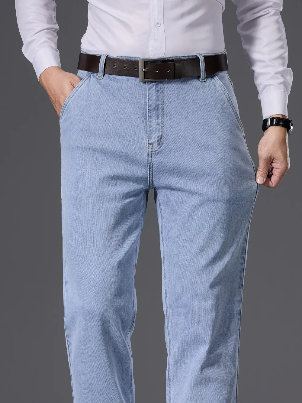 Autumn Brand New High-quality Cotton Comfortable Men's High Waist Business Casual Straight Leg Loose Jeans Classic Office Pants