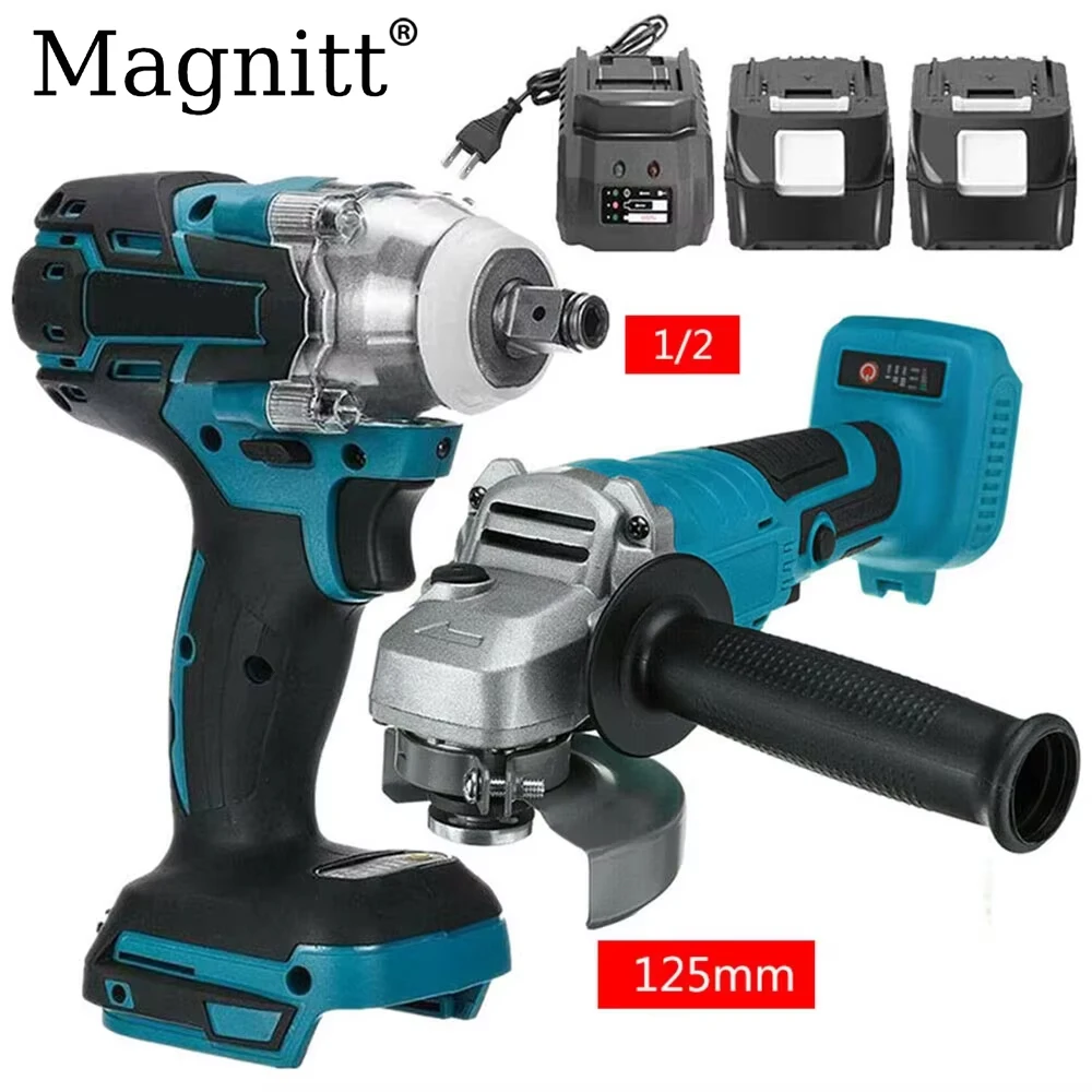 

125mm Brushless Electric Angle Grinder 1/2 Inch Electric Impact Wrench Devices Combo Kit for 18V Makita Battery Power Tool Sets