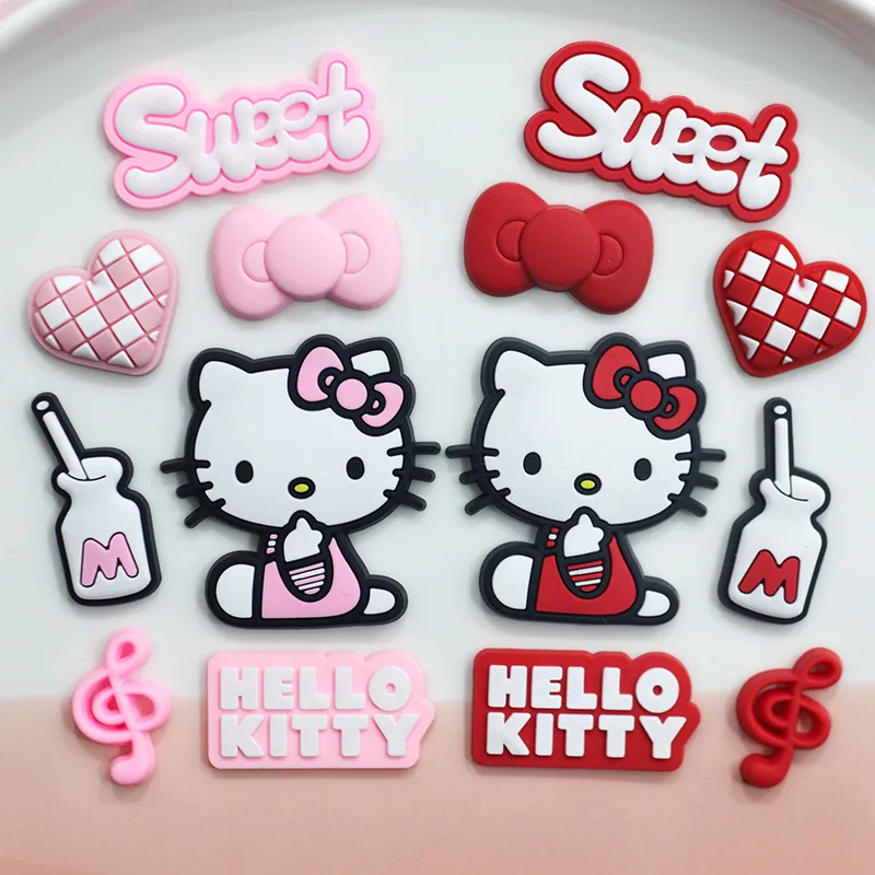 

Сидящие аксессуары для обуви Hello Kitty для сабо, милые модные подвески для обуви «сделай сам», бант в форме сердца и музыкальные ноты, аксессуары для обуви
