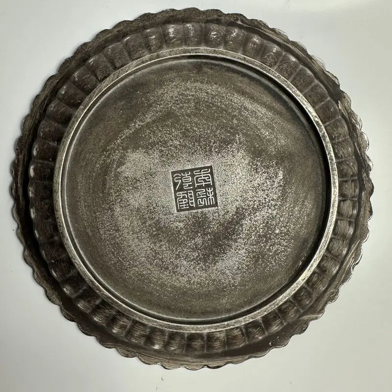 Antique Bronze Craft Item Patina, Dragon and Phoenix Tray with 'Fu' Character, Vintage Home Decor Ornament